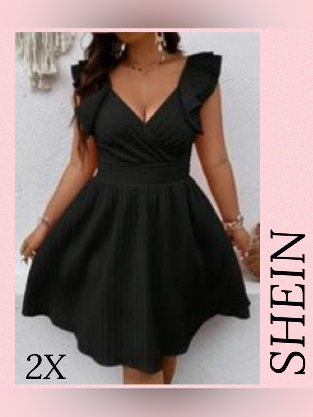 SHEIN Black Asymmetrical Ruffle Sleeve V-Neck Dress